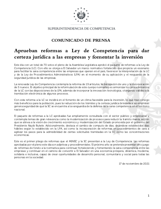 Aprueban reformas a Ley de Competencia para dar certeza jurídica a las empresas y fomentar la inversión