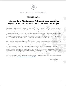 COVER - Cámara de lo Contencioso Administrativo confirma legalidad de actuaciones de la SC en caso Quimagro