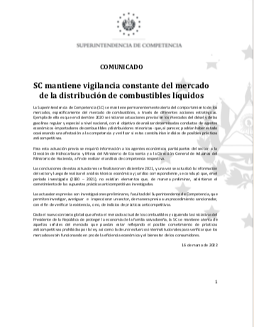 Cover SC mantiene vigilancia en mercado de combustibles líquidos - COMUNICADO OFICIAL