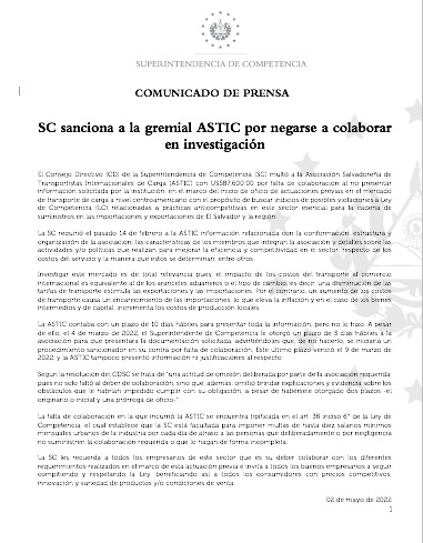 La SC requirió el pasado 14 de febrero a la ASTIC información relacionada con la conformación, estructura y organización de la asociación; las características de los miembros que integran la asociación