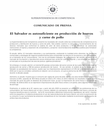El Salvador es autosuficiente en producción de huevos y carne de pollo
