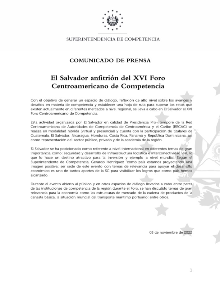 Con el #ForoDeCompetencia2022, proyectamos una imagen positiva al ser sede de este evento con temas de relevancia  para el desarrollo económico, uno de tantos aportes de la SC para visibilizar los logros que como país hemos alcanzado.