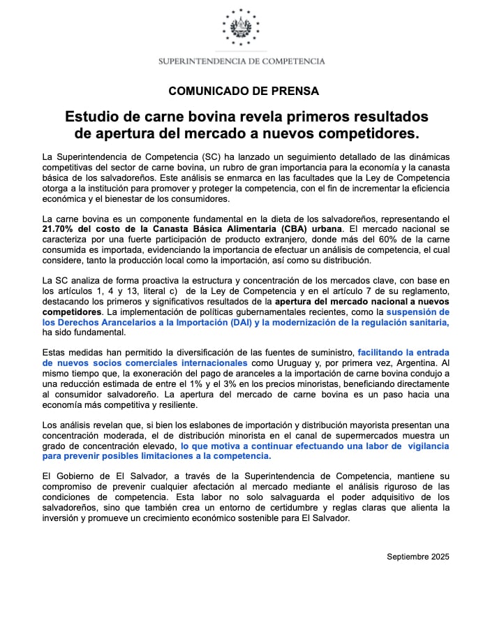 La SC analiza de forma proactiva la estructura y concentración de los mercados clave, con base en los artículos 1, 4 y 13, literal c) de la Ley de Competencia y en el artículo 7 de su reglamento, destacando los primeros y significativos resultados de la apertura del mercado nacional a nuevos competidores. La implementación de políticas gubernamentales recientes, como la suspensión de los Derechos Arancelarios a la Importación (DAI) y la modernización de la regulación sanitaria, ha sido fundamental. La SC analiza de forma proactiva la estructura y concentración de los mercados clave, con base en los artículos 1, 4 y 13, literal c) de la Ley de Competencia y en el artículo 7 de su reglamento, destacando los primeros y significativos resultados de la apertura del mercado nacional a nuevos competidores. La implementación de políticas gubernamentales recientes, como la suspensión de los Derechos Arancelarios a la Importación (DAI) y la modernización de la regulación sanitaria, ha sido fundamental.